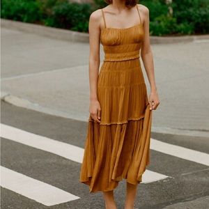 Anthropologie Ruched Tiered Satin Slip Midi Dress NWOT